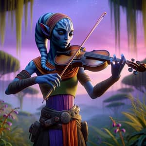 Twi'lek Female Playing Violin in Enchanting Alien Setting