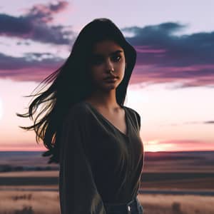 Young Hispanic Girl Walking Towards Distant Horizon