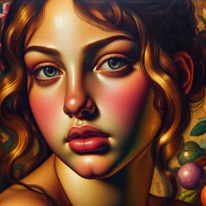 Confident Young Woman Portrait with Voluptuous Curves | Vibrant Colors | Renaissance Style