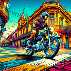 Colorful Illustration of Argentinean Motorcyclist in Salta Streets