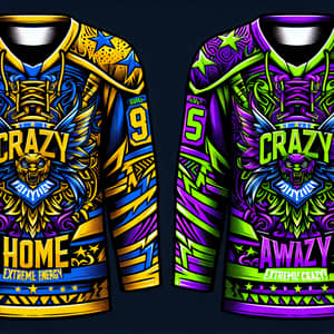 Distinct Neon Yellow & Bright Purple Ice Hockey Jerseys