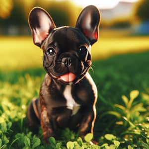 Cute French Bulldog Sitting on Green Grassy Field