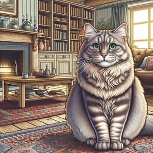 Tabby Gray Cat in Rustic Living Room - Cozy Home Scene