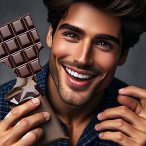 Handsome Hispanic Male Enjoying Dark Chocolate - Pleasure and Delight