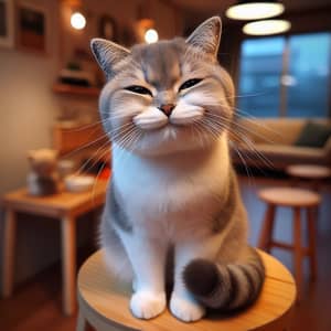 Unique Expressive Domestic Cat on Wooden Table