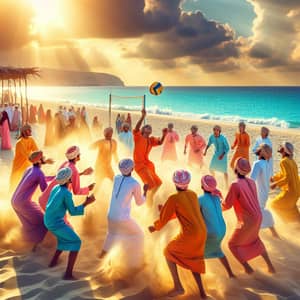 Omani Children Playing Beach Volleyball | Scenic Beach Fun