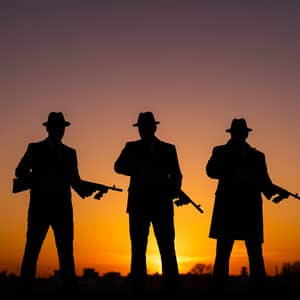 Gangster Silhouettes with Tommy Guns - Unique Art