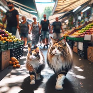 A Cat Goes to the Market with Its Mother