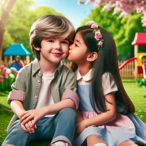 Innocent Kiss in the Park: Boy and Girl Kissing Story