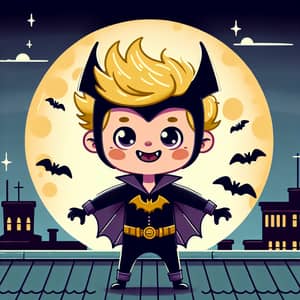 Bart Simpson Batman: Cartoonish Boy on Rooftop with Moon