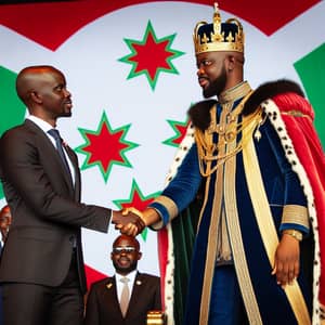 Political Figure from Burundi Shaking Hands with Royal Figure