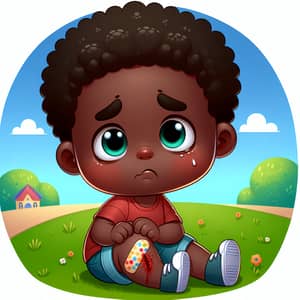 Brave Kid with Scraped Knee: Cartoon Portrait