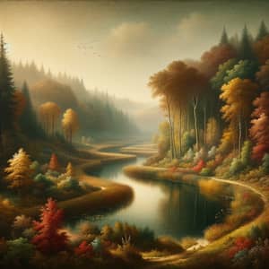 Tranquil Autumn Landscape: Nostalgic Magic in Vermeer Style