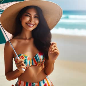 South Asian Woman Enjoying Sunny Day at the Beach