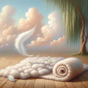 Soft Textures: Down Feather and Willow Tree Scene