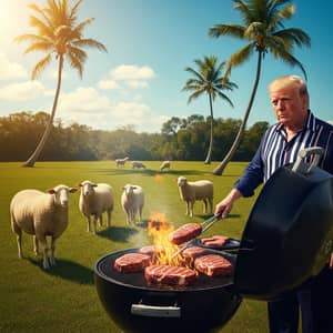 Trump Grills Steaks with Sheep & Palms