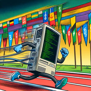 Computer Sprinting in a Comic Style 100-Meter Dash