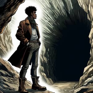 Manga Style Adventure: Man Entering Mysterious Cave