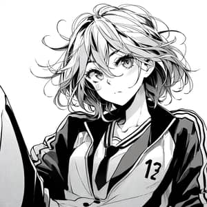 Tomboyish High School Girl on Sports Team | Monochrome Illustration