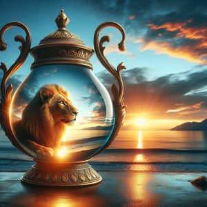 Lion in Lamp Reflecting Sea - Beautiful Sunrise View