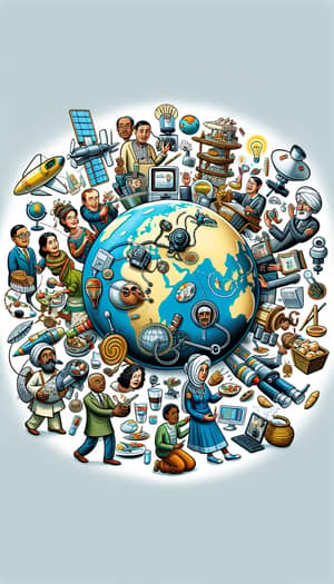 Cartoon Illustration of Globalization Concepts