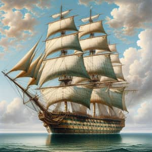 Detailed Classic Ship Sailing on Calm Sea