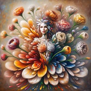 Unique Woman in Blooming Flower Dress Artwork