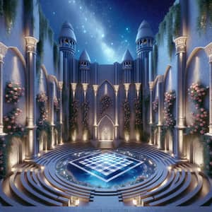 Enchanting Indoor Castle Setting: Starry Night Sky & Diamond Stage