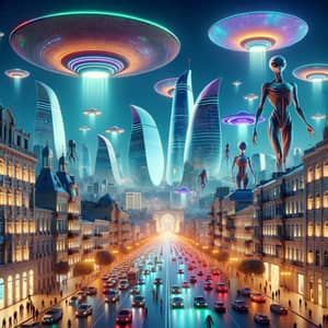 Futuristic Baku Azerbaijan Streets: Alien Invasion Fantasy