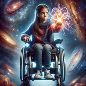 Courageous Girl Travelling Through Cosmos with Superpowers