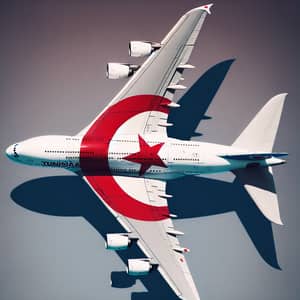 Airbus A380 Flying Over Tunisia Flag in Clear Sky