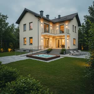 Elegant Home Entrance with Parking and Garden Oasis