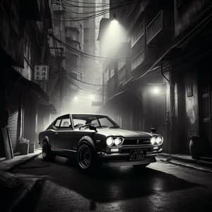 Vintage Nissan Skyline in Derelict Urban Setting