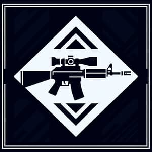 Rectangular Chevron with Flag Design, AK-74 Rifle, and Binoculars