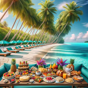 Idyllic Beach Scene with Gourmet Food Spread