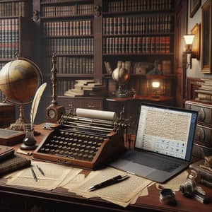 Vintage Study Room Scene with Modern and Classic Elements