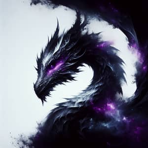 Mystical Black Dragon with Violet Eyes on White Background