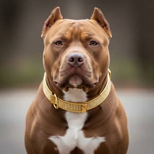 Strong Brown Pit Bull with Beautiful Gold Collar