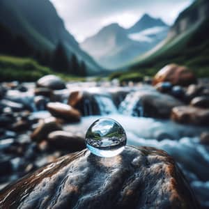 Crystal Clear Water Droplet on Stone | Mountain Stream Background