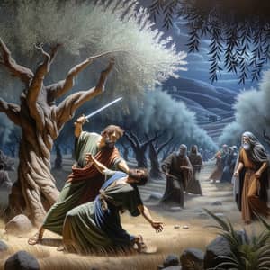 Ancient Israel Night Scene: Apostle Peter's Sword Blow