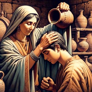 Ancient Israel Oil Anointing Painting | Semitic Scene Depiction