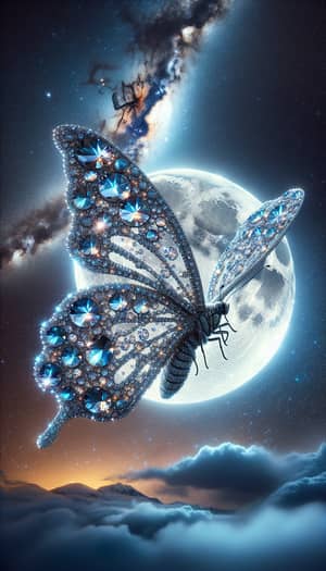 Diamond-Encrusted Butterfly Against Full Moon