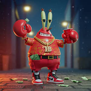 Mr. Krabs in Rapper Style with Red Cup and Jordans