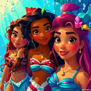 Disney Princesses: Moana, Ariel & Mirabel in Magical Scene