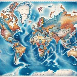 Detailed World Map with Continents, Oceans, and Cities