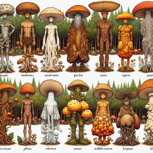 Whimsical Fungus People Fantasy Scene