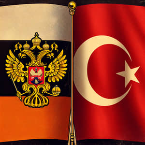 Russian Empire and Turkey Flags Crossed Illustration