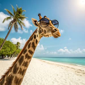 Cool Giraffe in Sunglasses at the Beach