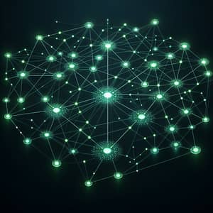 Interconnected Green Network Illustration with Glowing Nodes