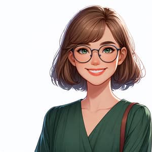 Smiling Caucasian Girl with Glasses in Modest Green Top